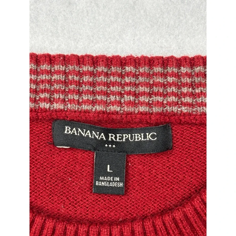 Banana Republic Sweater Mens Large Red Cotton Nylon Wool Blend Crewneck Pullover